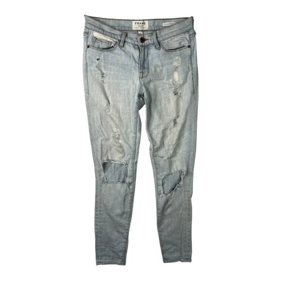 FRAME Denim Le Skinny de Jeanne Jeans Destroyed Distressed Light Wash Nowita 27 - Picture 1 of 8